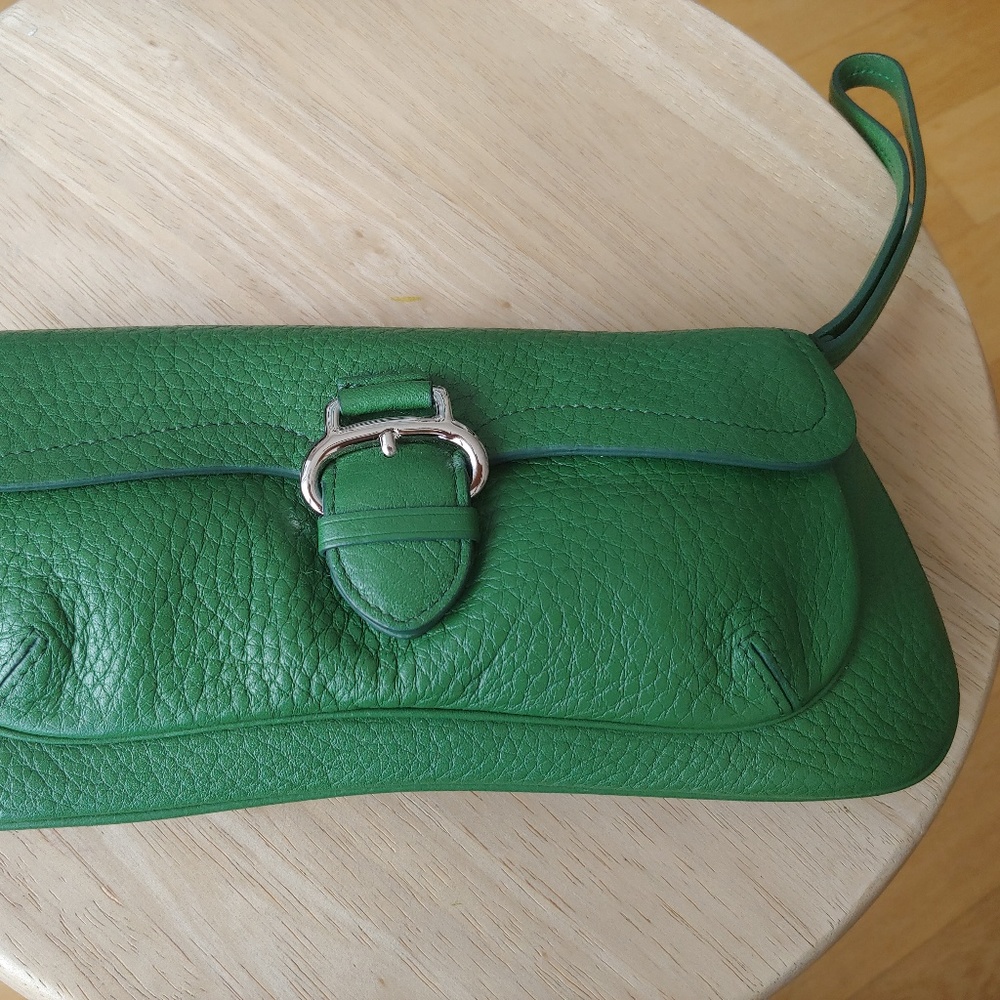 green leather Cole Haan clutch